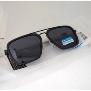 Dot Dash Rave-Up Polarized Unisex Square Aviator Sunglasses - Black/Black